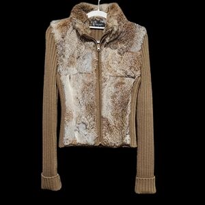 Vtg Y2K Karen Kane Genuine Rabbit Fur Full Zip Jacket Womens S